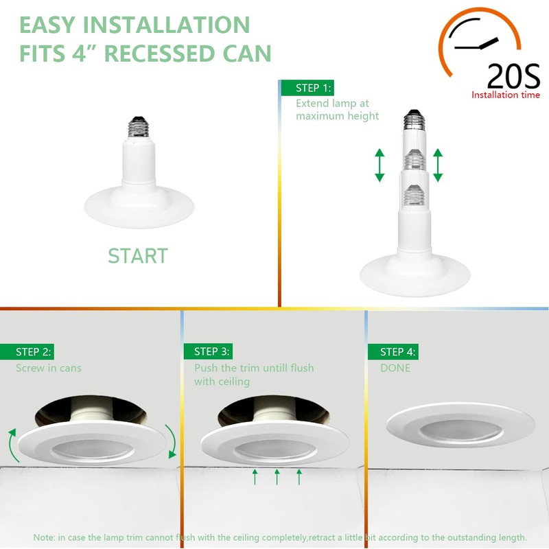 Soliseed 4 Inch LED Can Lights Length Adjustable Recessed Lights