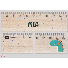 Wooden Ruler 20 cm - Cute Dinosaur with Name School Child Gift Dino First Day of School Gift First Day of School I School Entry - 20 cm - Wood