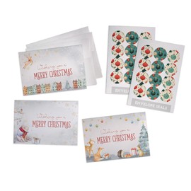 Hill Valley Greetings Watercolor Woodland Animals Merry Christmas Cards Set - 24 Holiday Note Cards with Envelopes and Colorful Seal Stickers