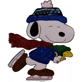 18" Peanuts Gang Snoopy Ice Skating w Woodstock Christmas Decor Hammered Metal