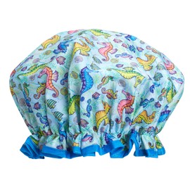 Bodylife Shower Cap Reusable Bath Cap Double Layered Waterproof Seahorse 27cm