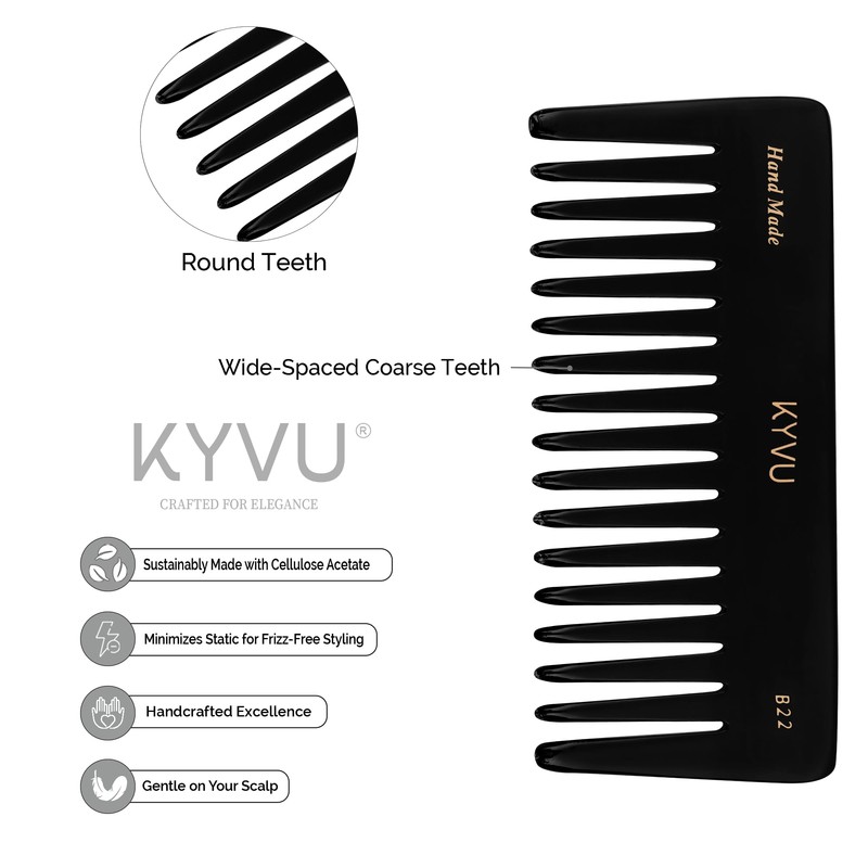 KYVU B22 Black Wide-Tooth Detangling Comb for Curly & Thick