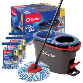 O-Cedar EasyWring RinseClean Microfiber Spin Mop & Bucket Floor Cleaning System with 3 Extra Refills, Grey