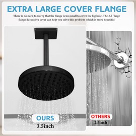 Lounsweer 3.5 Inch Shower Arm and Flange Wall Mount Replacement Shower Head Extension Extender Pipe Arm with 6 Inches Head (Black,Straight Arm Ceiling-mounted)
