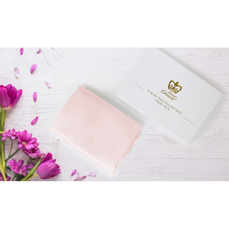 Luxor Crown Set of 2 Mulberry Silk Standard Pillowcases (White)