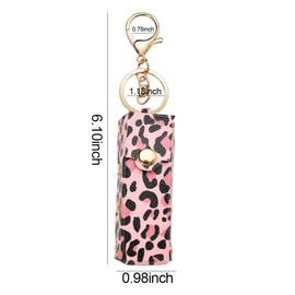 Leopard Print Lipstick Case Keychain Leather Lipstick Organizer for Purse Lipstick Holder Case Keychain for Women Cheetah Print Chapstick Keychain Holder for Girls Lip Balm Keychain for Bag Key