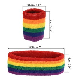 PATIKIL Sports Wristband and Headband Set 8x8cm Cotton Terry Cloth Sweat Band and 18x6cm Headband Rainbow Colors(1 Headband and 2 Wristbands)