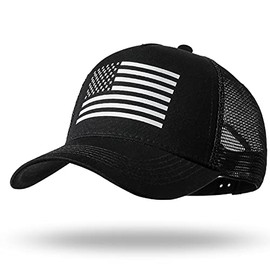 American Flag Trucker Hat - Snapback Hat, Baseball Cap for Men Women - Breathable Mesh Side, Adjustable Fit - for Casual Wear Black