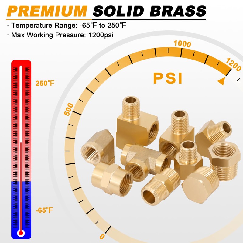 KOOTANS 96PCS Brass Pipe Fittings Assortment Kit - NPT Adapter,
