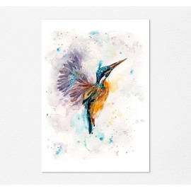 Kingfisher Bird Wall Art, Abstract Flying Bird Painting Print Picture, Bird Watcher Gift UNFRAMED A4, Crafty Cow Design
