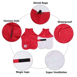 Geyecete Dog Raincoat Jacket Adjustable Lightweight Raincoat cloth Best Gift for dogs with Safe Reflective-Red-XL