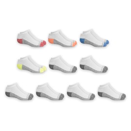Fruit of the Loom Boys Big 10 Pair Half Cushion No Show Socks, White Assort, Large (Shoe Size: 3-9), 10 pair (Pack of 1)