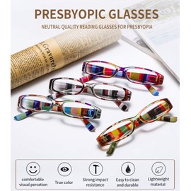 SOCTICK Reading Glasses 4 Pairs Fashion Ladies Readers Spring Hinge with Pattern Print Multicolor Eyeglasses for Women +1.5