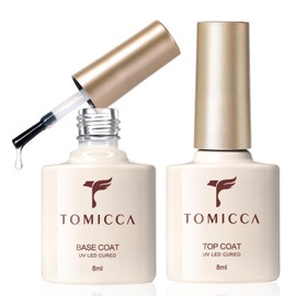 TOMICCA Gel Nail Top Coat & Base Coat 8ml 2-Piece Set, No Wiping Required, Nail Gel, Nail Studio, UV/LED Compatible, Suitable for Beginners & Pros, Self Manicure