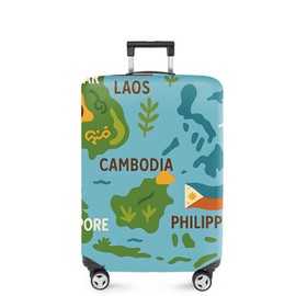 ANNA QUEEN Cute Southeast Asia Map Luggage Cover, Illustrated Suitcase Protector, Stretchable, Washable Travel Cover for 32-34 Inch Luggage
