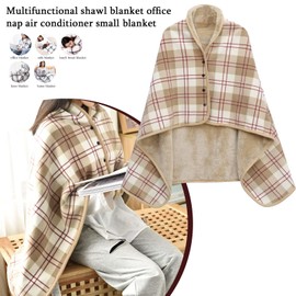 Double Layer Wearable Blanket, Button Shawl Man Woman Wraps, Man Ladies Tippet, Warm Blanket Practical for Sofa, Car, Home, Napping, Studying, Watch TV (Unprinted Brown Grid)