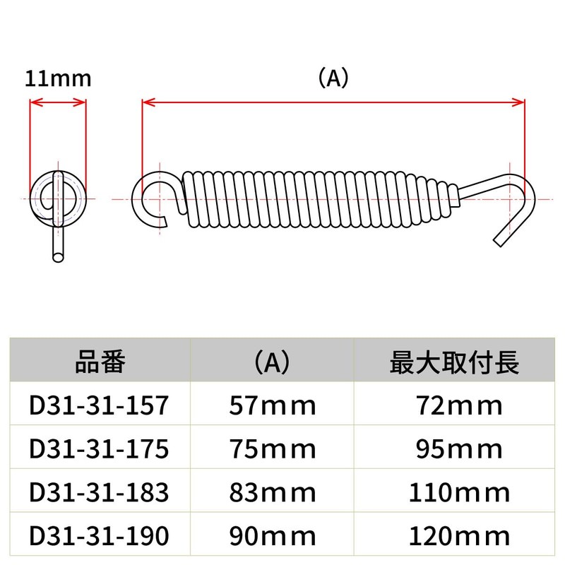 ディーアールシー(DRC) エキゾーストスプリング PRO 90mm(最大取付け長120mm) ニッケルメッキ/防錆 4個入り ダートフリーク DIRTFREAK F3869(旧品番:D31-31-190)