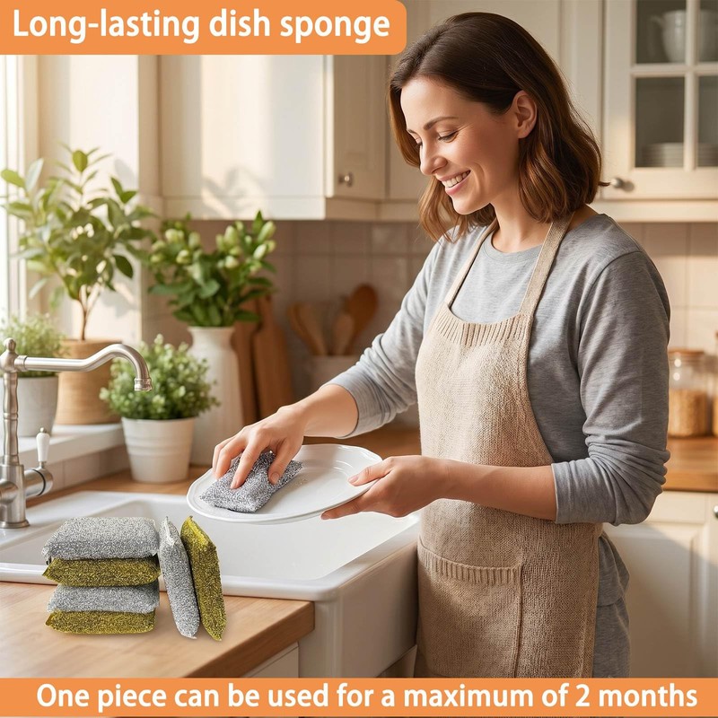Dish Sponges Kitchen Scrubber - 6 Pack Non Scratch Steel