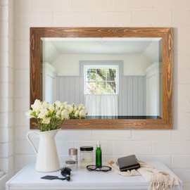 Maple Rustic Mirror Rectangular Barnwood Framed Wall Mirror for Home Decor, Vertical or Horizontal Hanging, 41x29