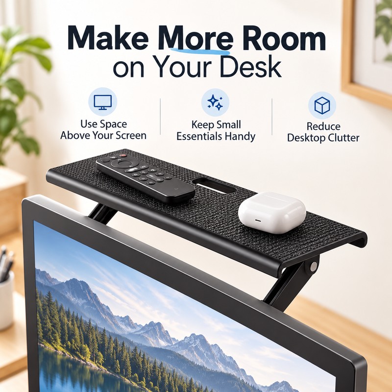 Adjustable Monitor Top Shelf for Space-Saving Storage – Foldable Screen