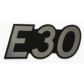 E30 Badge Emblem Black Silver Stick-On 3 Inches Wide