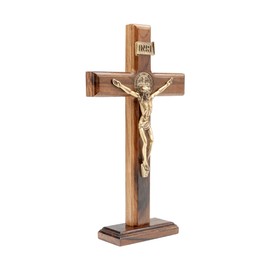 Intercession Wall and Table Wood Cross Crucifix (10 inches - Antique Gold)