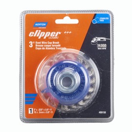 Norton Wire Brush, Clipper 3" Wire Cup Brush for Angle Grinder, Stainless Steel Wire Brush for Cleaning, Knotted Wire Metal Brush, Pack of 1