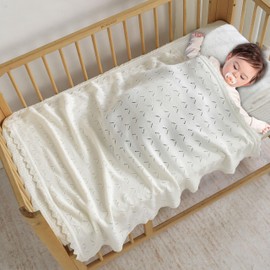 Loyfoky Baby Blanket 100% Cotton Knit Swaddle Soft Newborn Receiving Blanket Cozy for Boy/Girl Crib,Stroller White 40x30in