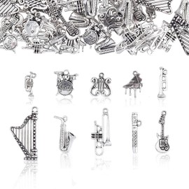 Airssory 100pcs 10 Styles Tibetan Style Pendant Musical Instrument for DIY Necklace Bracelet Keychain Decoration Accessories - 17x15.5mm