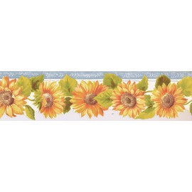 CONCORD WALLCOVERINGS ™ Classic Floral Wallpaper Border - Green Yellow and Orange Flowers, Prepasted, Size 5.25 Inches by 15 Feet KT77921DC