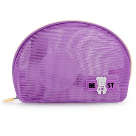 DOB SEHCS Small Mesh Makeup Bag for Purse Thickened Mesh Cosmetic Bags with Colored Zipper Women Cute Mini Toiletry Pouch for Travel, Daily Accessories Organizer Pencil Case, Purple, Semi-circular