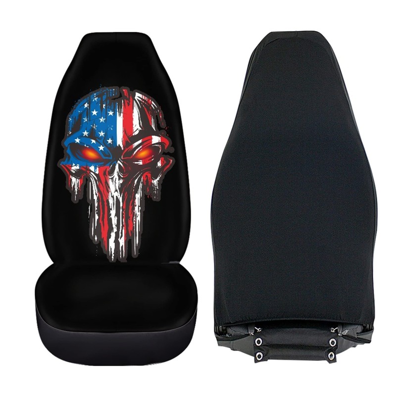 FEIONAGY American Flag Skull Patriotic 2pcs Car Seat Covers, Front