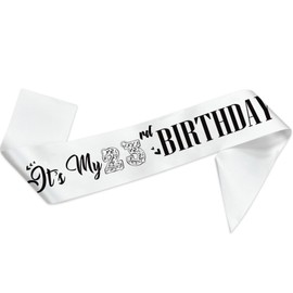 NW 23rd Birthday Sash, White, 31.5 inches by 3.74 inches, Birthday Party