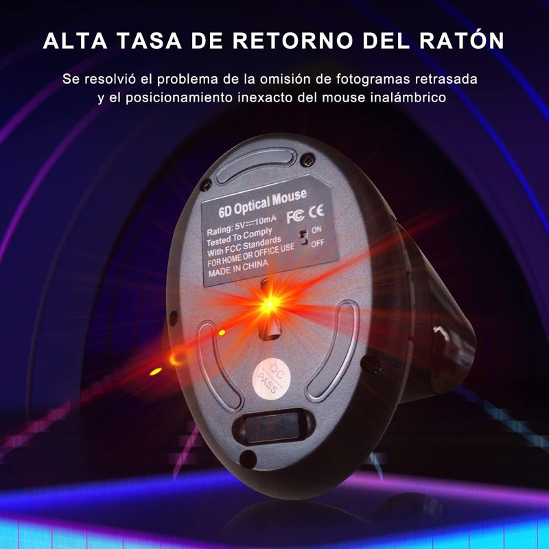 MOYAC Mouse Inalámbrico Ergonómico con 6 Botones, Ratón Vertical con