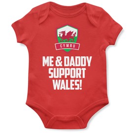 Purple Print House Me and My Daddy Support Wales Baby Grow for Baby Boys Welsh Football Supporters Gift Ideas for Christmas Wales Flag, 6-12 Months, Red