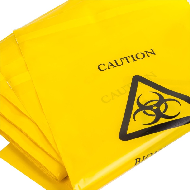 100x Yellow Biohazard Bags - 35cm x 20cm - Self