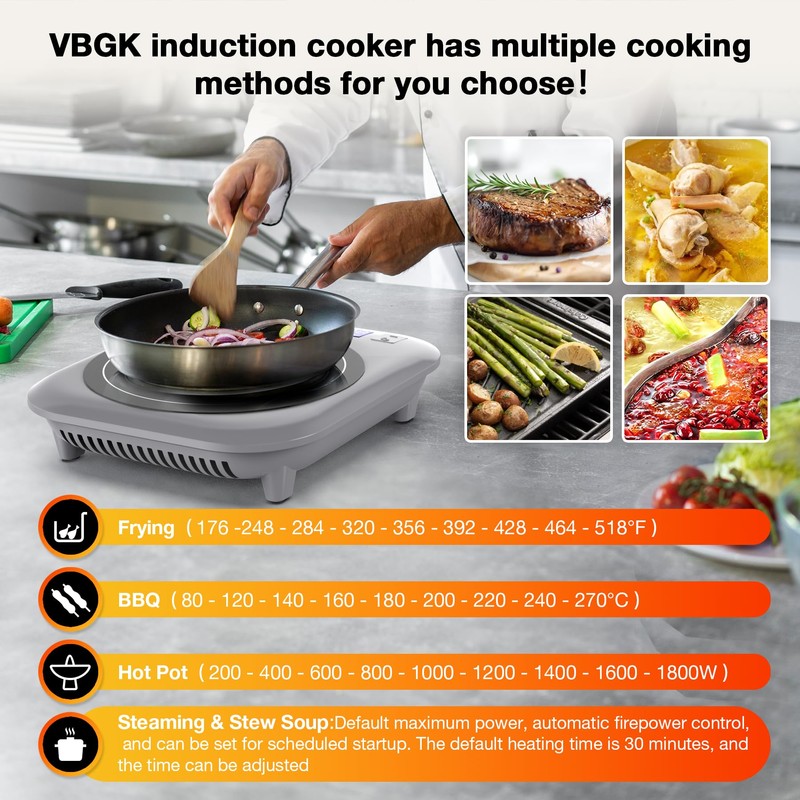 VBGK Induction Cooktop, 1800W Single Burner Induction Burner, Induction Hot