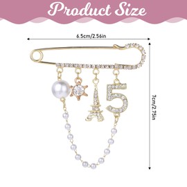 Number 5 Lapel Pins and Brooches, Vintage Gold Brooches and Pins for Women Imitating Pearl Rhinestone Brooch Pin Fashion Lapel Pins and Brooches Women Jewelry Gift for Wedding Banquet Bouquet