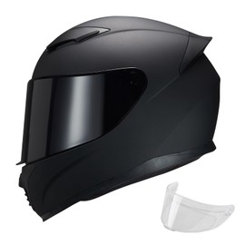 JQF Gear Full Face Motorcycle Helmet WS-607 DOT Approved Motorbike Racing Street Bike Helmets for Adults with Clear and Black Visor (Flat Black BB, L)