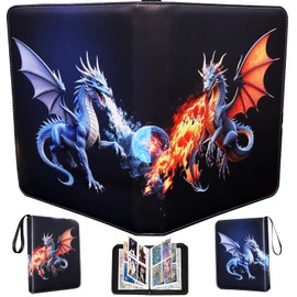 Fweel Deluxe Ice & Fire Dragon Trading Card Binder, 4-Pocket Zipper Album with 400 Card Loading Pockets, Perfect for Card Fans and Enthusiasts, Collectible Card Storage Albums, Cases & Sleeves