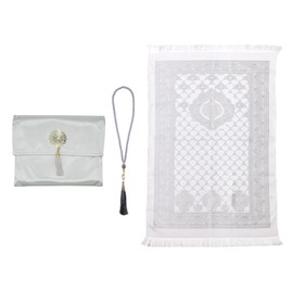 Anlising Muslim Prayer Mat with Prayer Beads and Fabric Bag, Portable Travel Prayer Mat, Muslim Prayer Mat, Islam Travel Prayer Mat, for Muslim, Islam, Ramadan, Gifts (Grey, 110 x 70 cm)