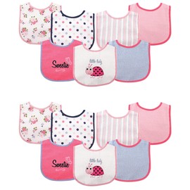 Luvable Friends Unisex Baby Cotton Terry Drooler Bibs with PEVA Back, Ladybug 14-Piece, One Size