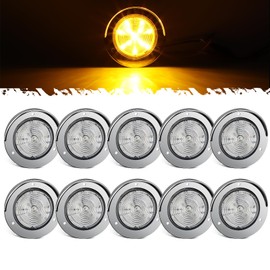 Partsam 10Pcs 2.5" Amber 12LED Round Clearance/Marker Lights with Polished Chrome-plated Plastic Bezel for Trailer Truck RV, Clear lens, 12V