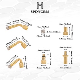 SPDYCESS 14 pcs Tyre Valve Extension Set, Bicycle Valve Adapter (AV DV SV), 45 90 135 Degree Brass Air Tyre Stem Extension, Metal Caps for Car Motorcycle Bike Truck RV's Scooter