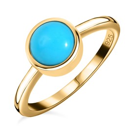 TJC Sleeping Beauty Turquoise Solitaire Ring for Women Engagement Ladies Rings in 18ct Yellow Gold Plated 925 Sterling Silver Size T Blue Coloured December Birthstone Metal Wt. 2.1 Grams