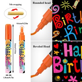 Chalk Pens for Blackboard, Washable, Pack of 12, Repeatable Wipe Clean Chalk Markers, Dust-free Writing, Neon Chalk Pen, Colourful, Reversible Tip, Liquid Chalk for Children, Christmas Gifts
