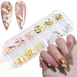 Metal Butterfly Nail Art Decorations, 3D Gold Silver Butterflies Nail Glitter Sequins, Glitter Gold Flying Butterfly Nail Art Design, Metal Butterflies Flakes Acrylic Supplies for Women Manicure Art