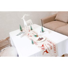 Merry Christmas Table Runner Dining Tablecloth Decoration Durable Cotton Linen Home Table Decoration 11" x 106" Vibrant Snow Elk Table Linen Perfect for Banquet Thanksgiving Birthday Party Decor