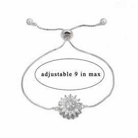 Spinning Sunflower Bracelet for Women 7"-9" Adjustable Flowers Rhinestone Fidget Bracelets for Tiny Wrist Sparkly Flower Anxiety Bracelet Cubic Zircon Sunflowers Mood Statement Bracelets Worry Relieving Jewelry Accessories (Silver)