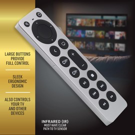 Xtreme Replacement Remote Compatible with Apple TV, Large Button Universal Replacement Remote for Apple TV Remote and TV, for Apple TVs Gen 1 2 3 4 5 All Models, Also Controls Various TV Brands